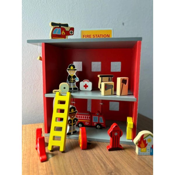 Wooden Fire Station Toy Set with Equipments (3-6 Years) Discount