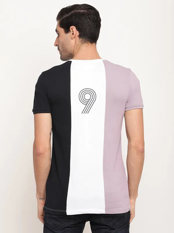 Octave Men Mauve  White Colourblocked Regular Fit Cotton T-Shirt Fashion