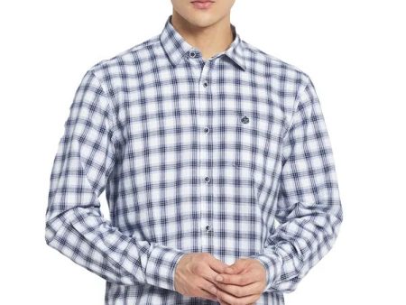 Mettle Men White Gingham Checks Cotton Casual Shirt Fashion