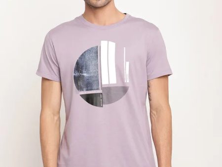 Octave Men Purple  White Printed Raw Edge T-Shirt Discount