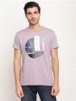 Octave Men Purple  White Printed Raw Edge T-Shirt Discount