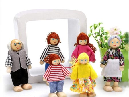 6 Pieces Wooden Family Doll Set - Pretend Play Figures (3-6 Years) Fashion