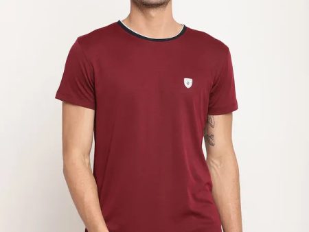 Octave Men Maroon  Black Solid Round Neck T-Shirt Discount