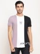 Octave Men Mauve  White Colourblocked Regular Fit Cotton T-Shirt Fashion