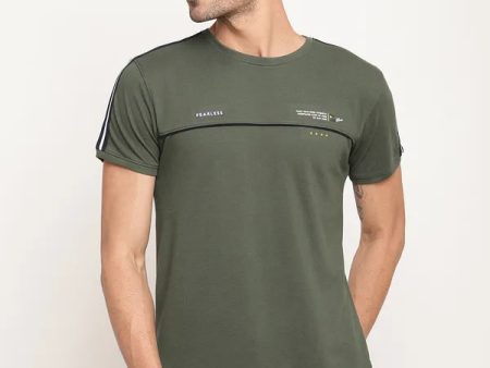 Octave Men Olive Green Solid Cotton T-Shirt For Cheap