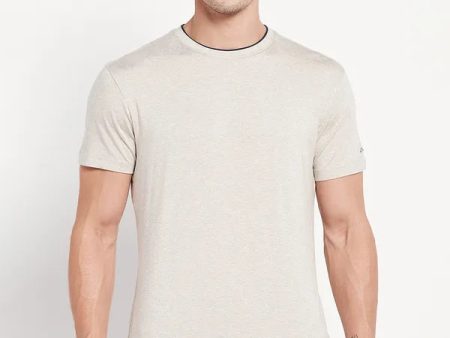 Men Khaki Melange T-Shirt For Sale