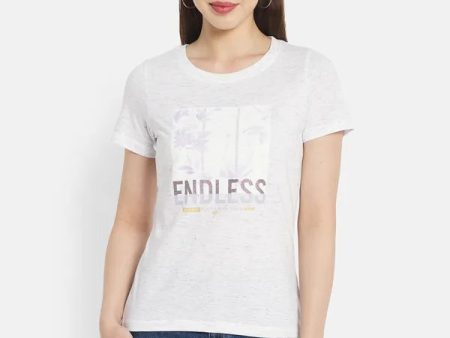 Women White Melange T-Shirt on Sale